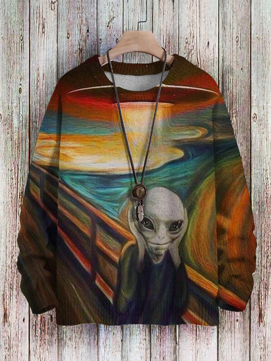 Men's Sweater Alien Art Pattern Pullover Print Casual Sweater