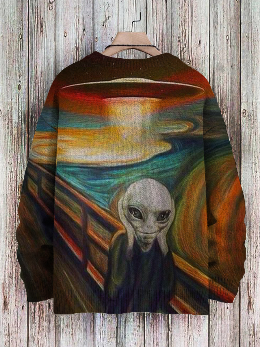 Men's Sweater Alien Art Pattern Pullover Print Casual Sweater