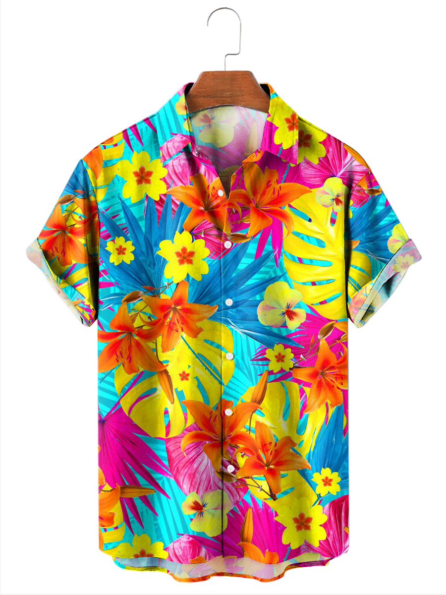 Men's Hawaiian Shirts Tropical Floral Print Short Sleeve Shirt