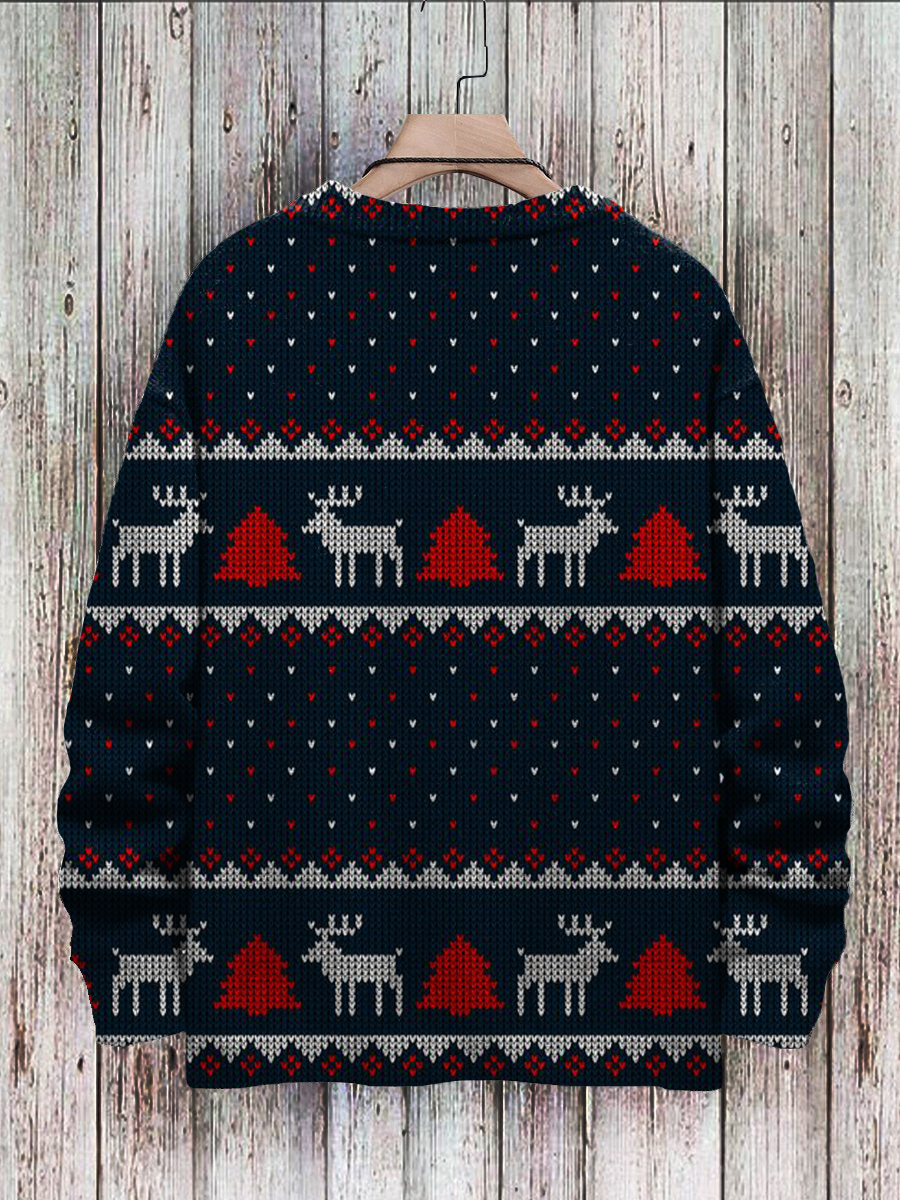 Men's Sweater Vintage Merry Christmas Pattern Print Casual Knit Sweatshirt Sweater