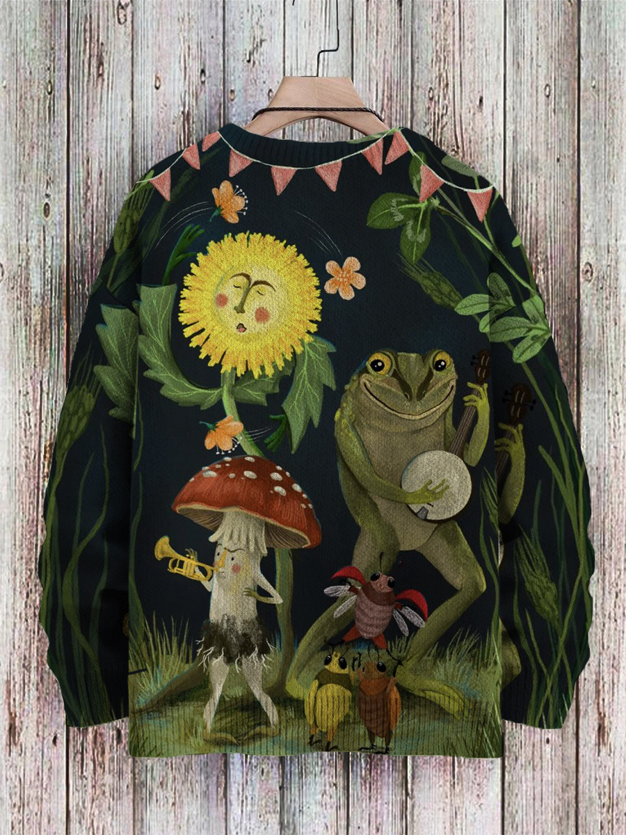 Men's Sweater Fun Frog Pattern Pullover Print Casual Sweater