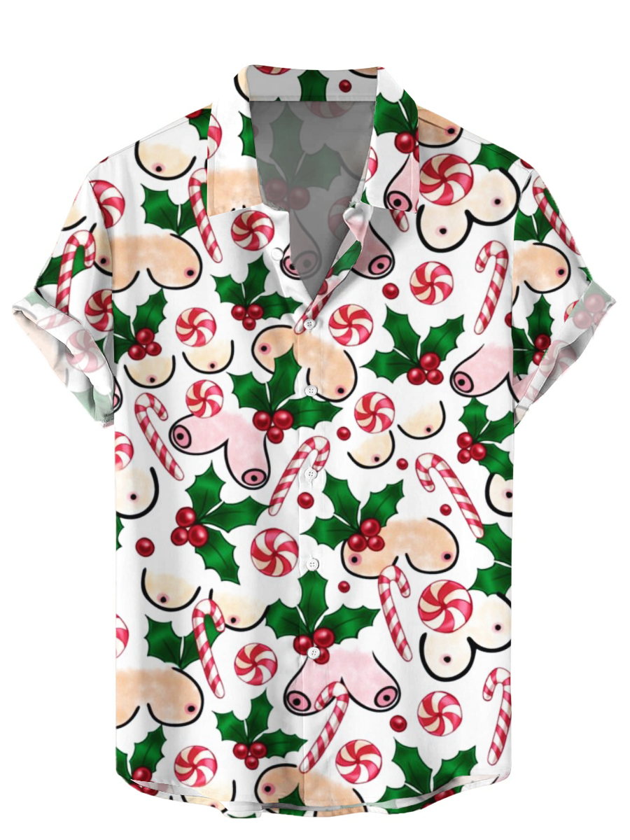 Men's Hawaiian Shirts Funny Christmas Boobs Print Aloha Shirts