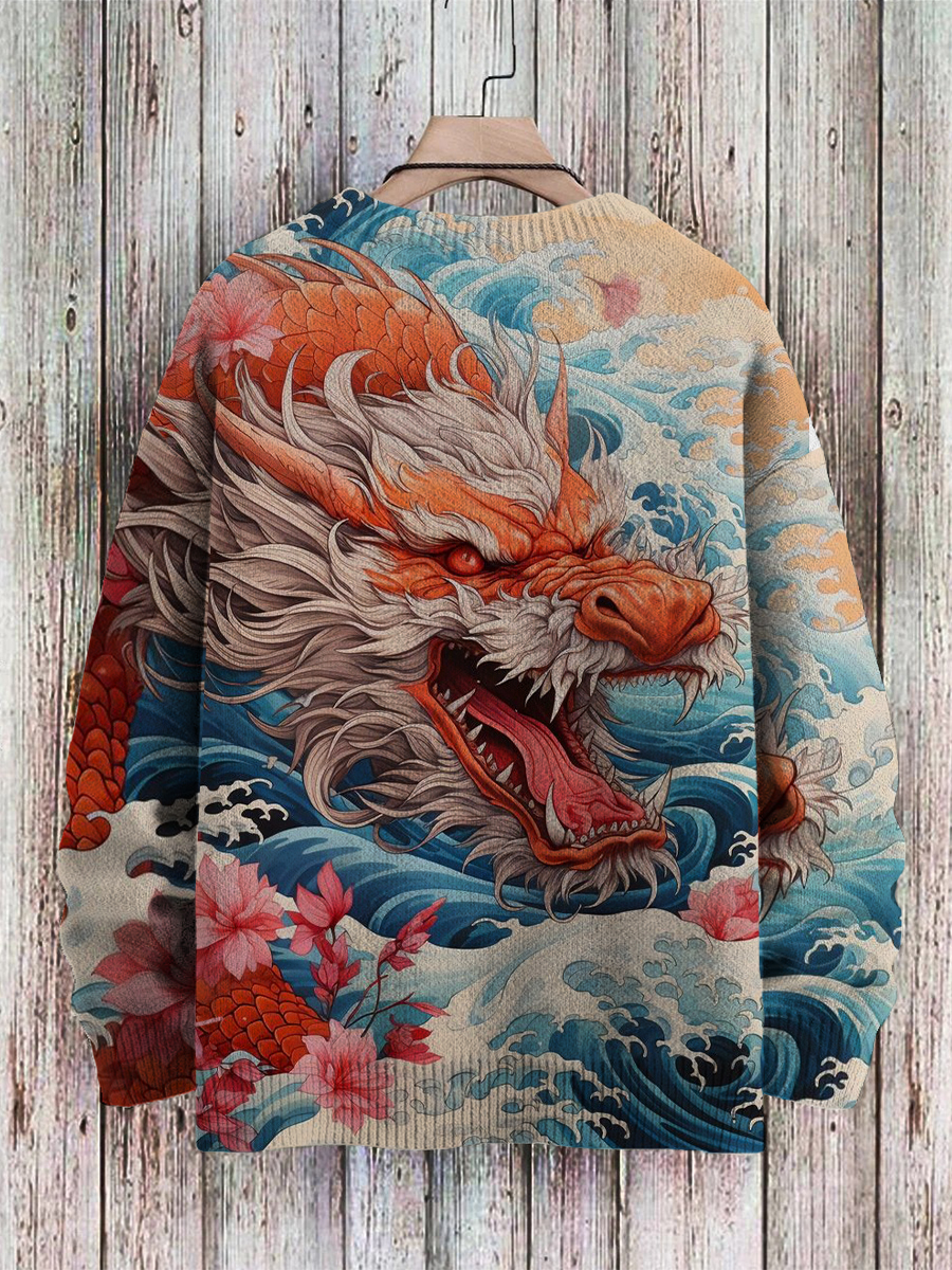 Men's Sweater Dragon Pattern Pullover Print Casual Sweater