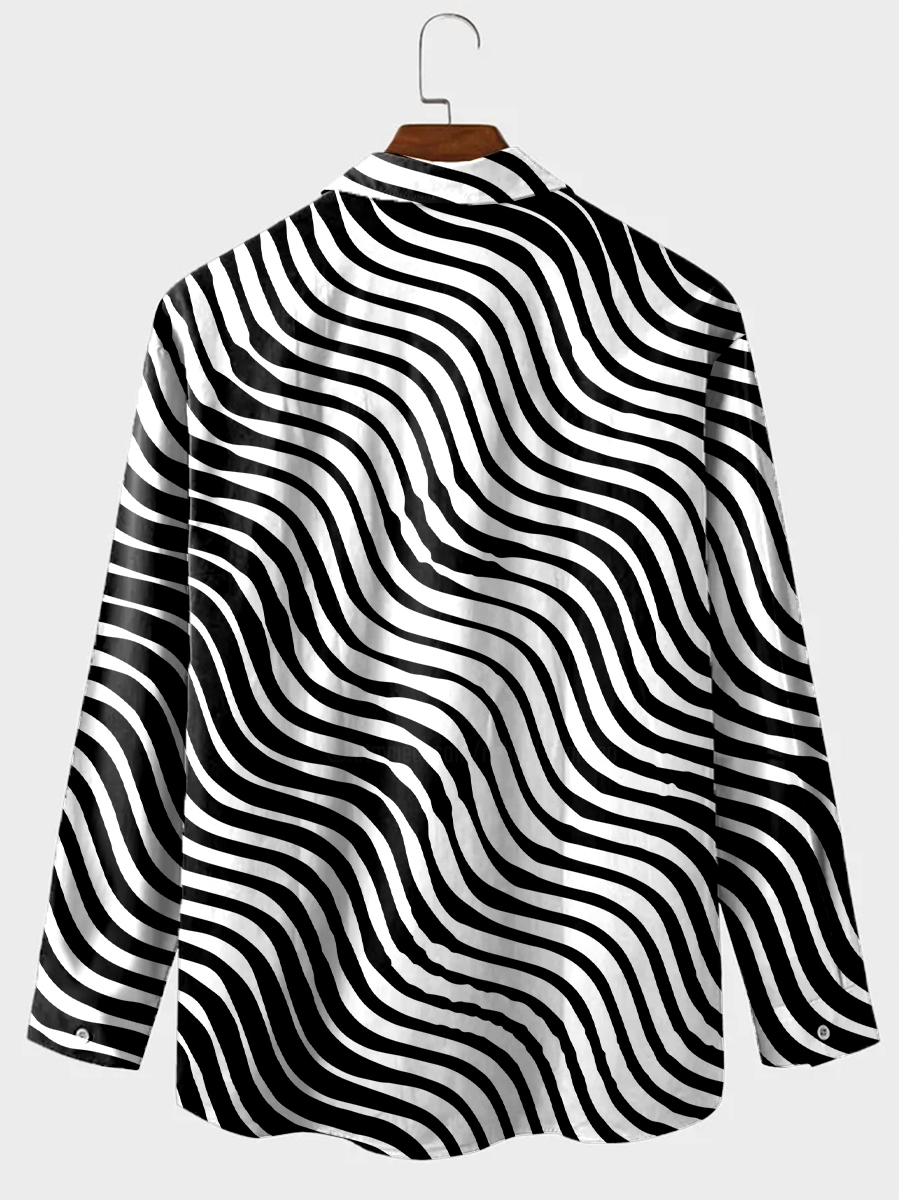 Men's Stylish Vintage Nostalgic Art Design Print Long Sleeve Hawaiian Shirt