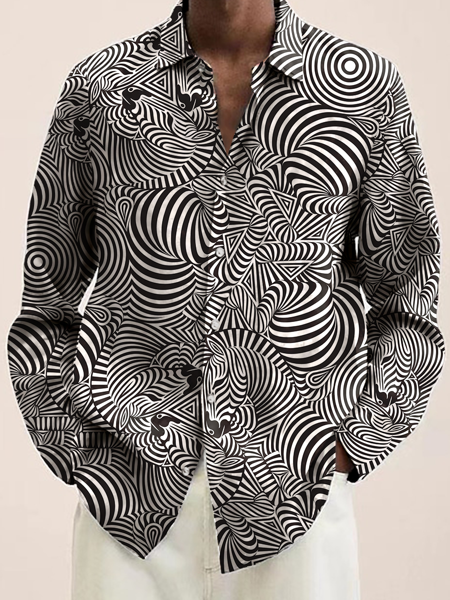 Men's Stylish Vintage Zebra Stripes Print Long Sleeve Hawaiian Shirt