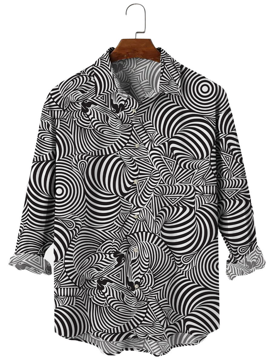 Men's Stylish Vintage Zebra Stripes Print Long Sleeve Hawaiian Shirt