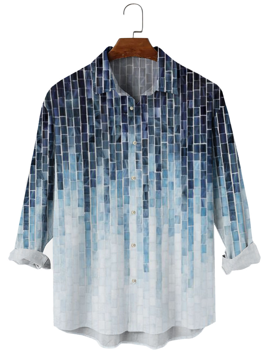 Men's Vintage Geometric Print Long Sleeve Hawaiian Shirt