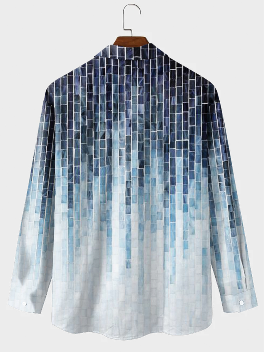 Men's Vintage Geometric Print Long Sleeve Hawaiian Shirt