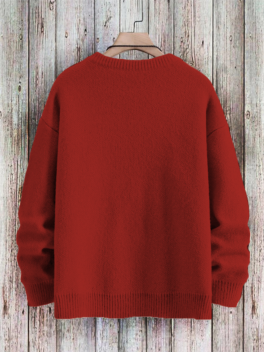 Men's Sweater Art Christmas Light Cat Print Casual Knit Sweatshirt Sweater