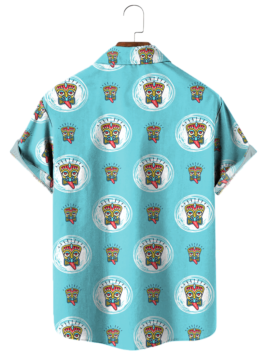Men's Hawaiian Shirts Tiki Mask Print Aloha Shirts
