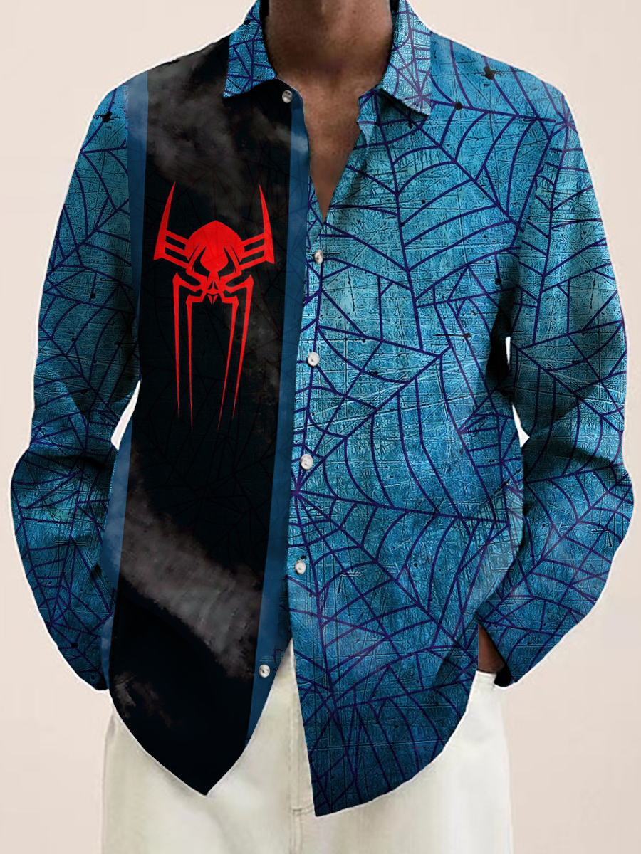 Men's Spider Print Long Sleeve Hawaiian Shirt