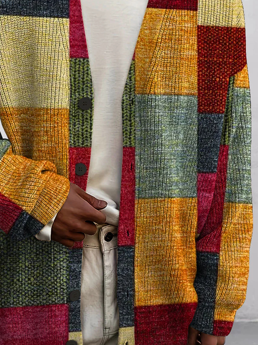 Men's Art Geometry Print Buttoned Cardigan Sweater
