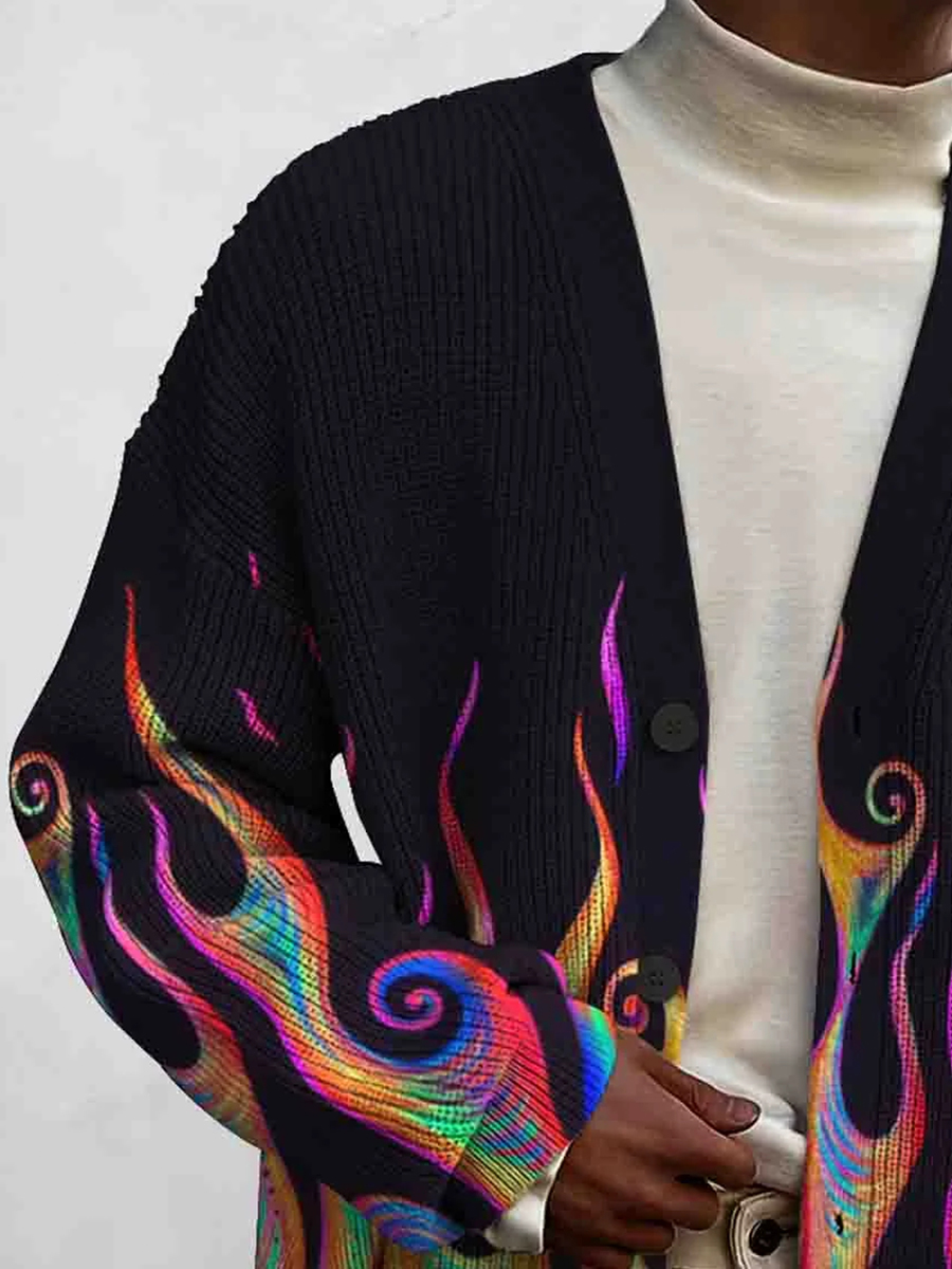 Men's Art Print Buttoned Cardigan Sweater