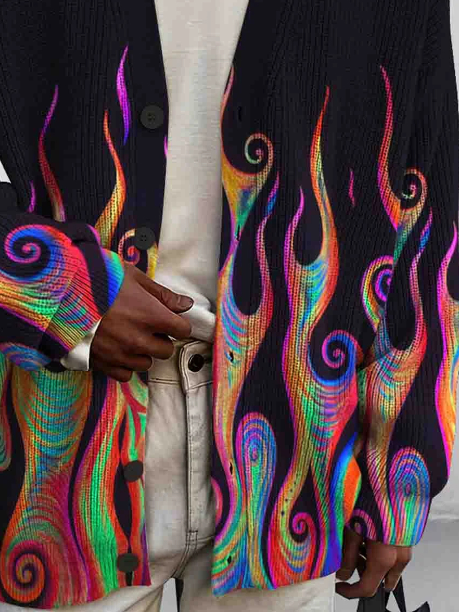 Men's Art Print Buttoned Cardigan Sweater