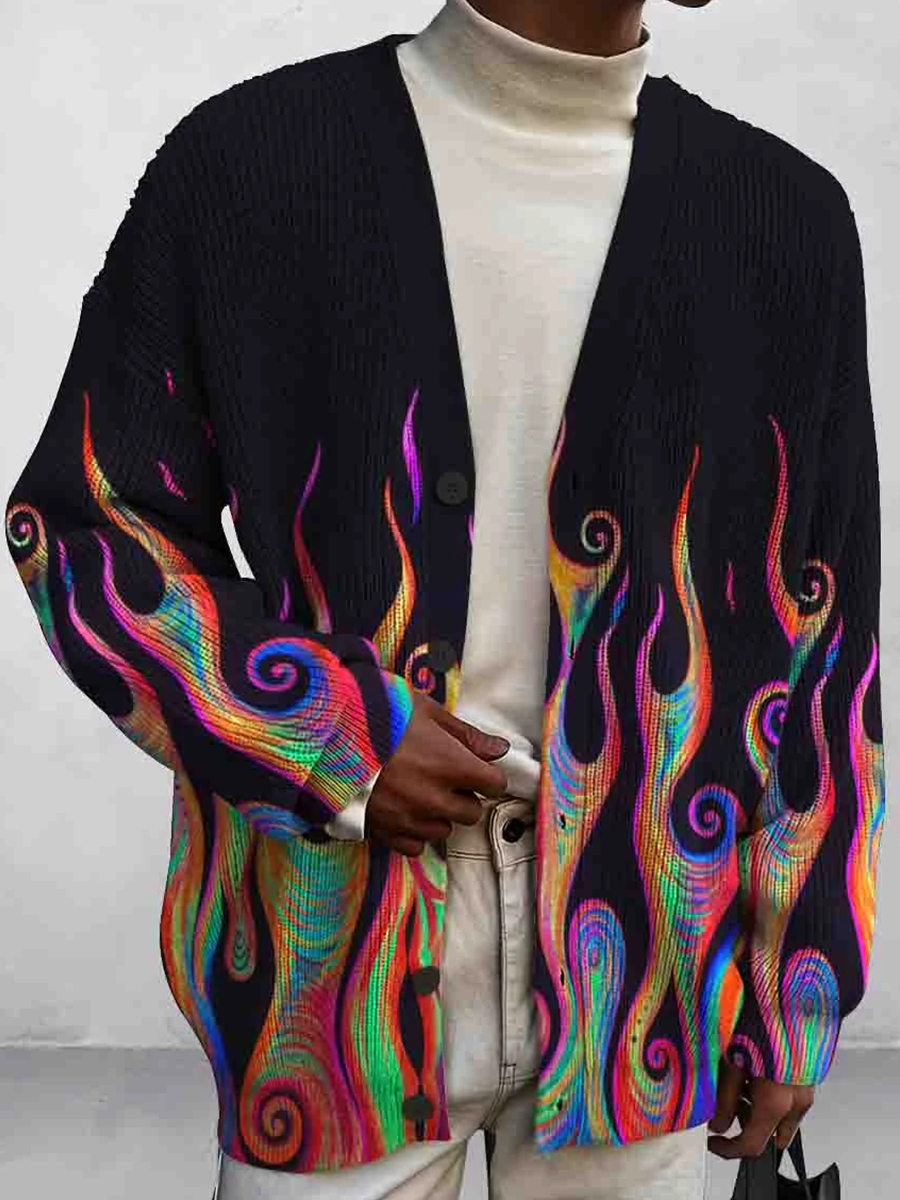 Men's Art Print Buttoned Cardigan Sweater
