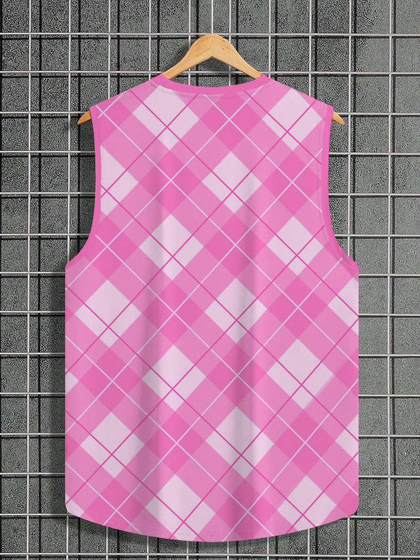 Men's Tank Top Doll Pink Style Plaid Print Cozy Sleeveless T-Shirt