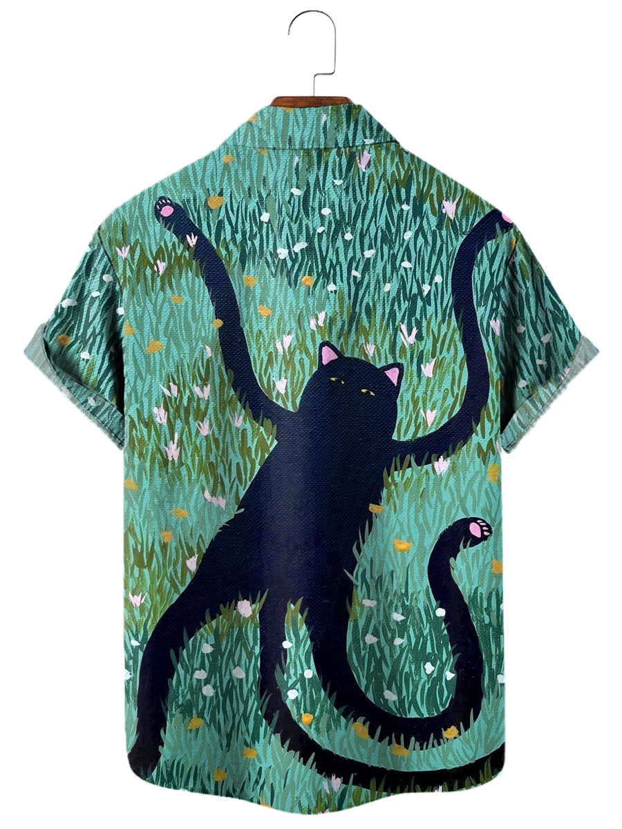 Men's Hawaiian Shirts Funny Cat Print Aloha Shirts