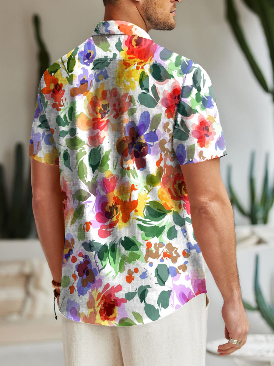 Retro Watercolor Floral Pattern Shirt Men's Hawaiian Shirt