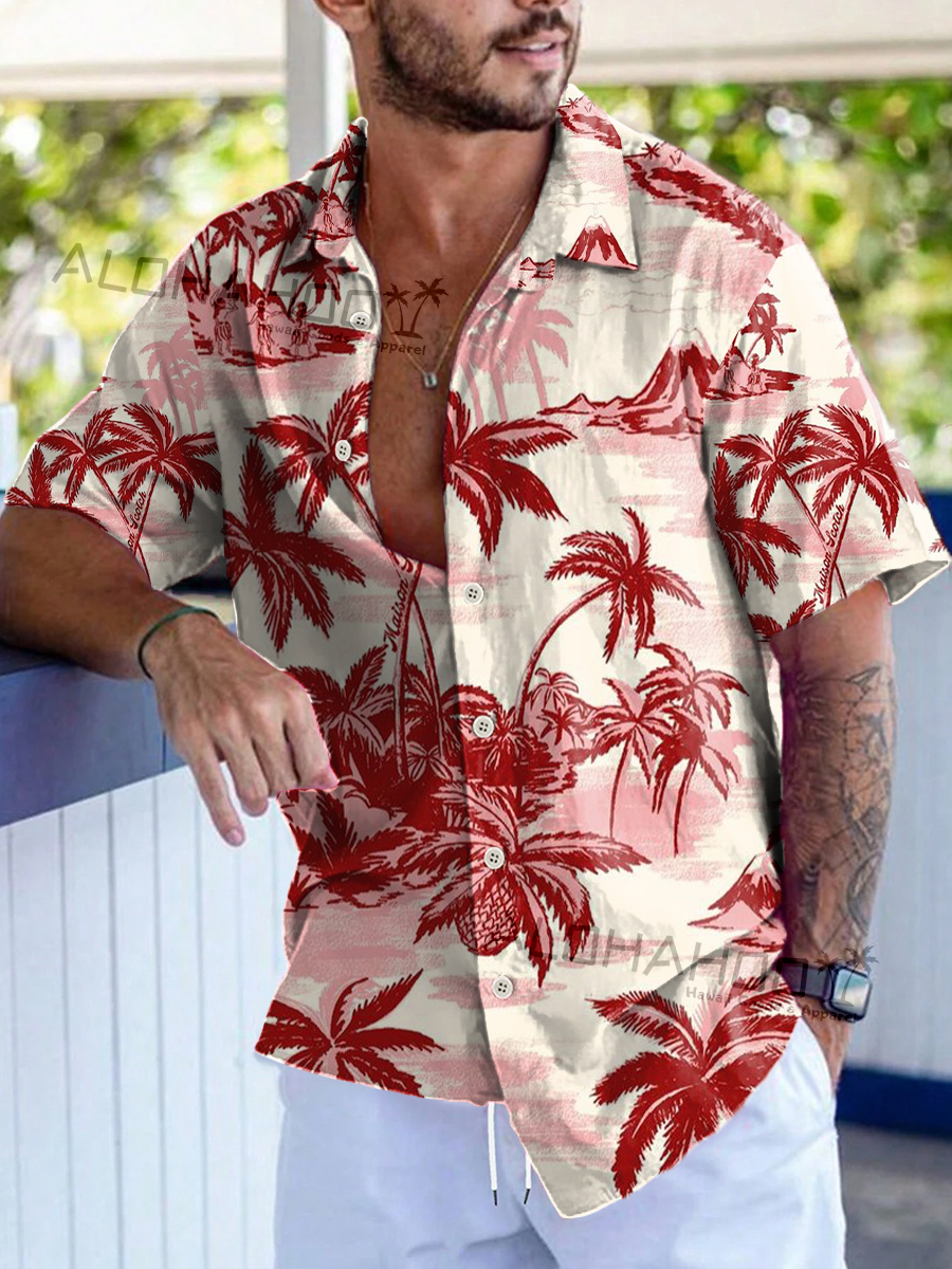 Men's Hawaiian Shirt Coconuttree Art Print Beach Easy Care Short Sleeve Shirt