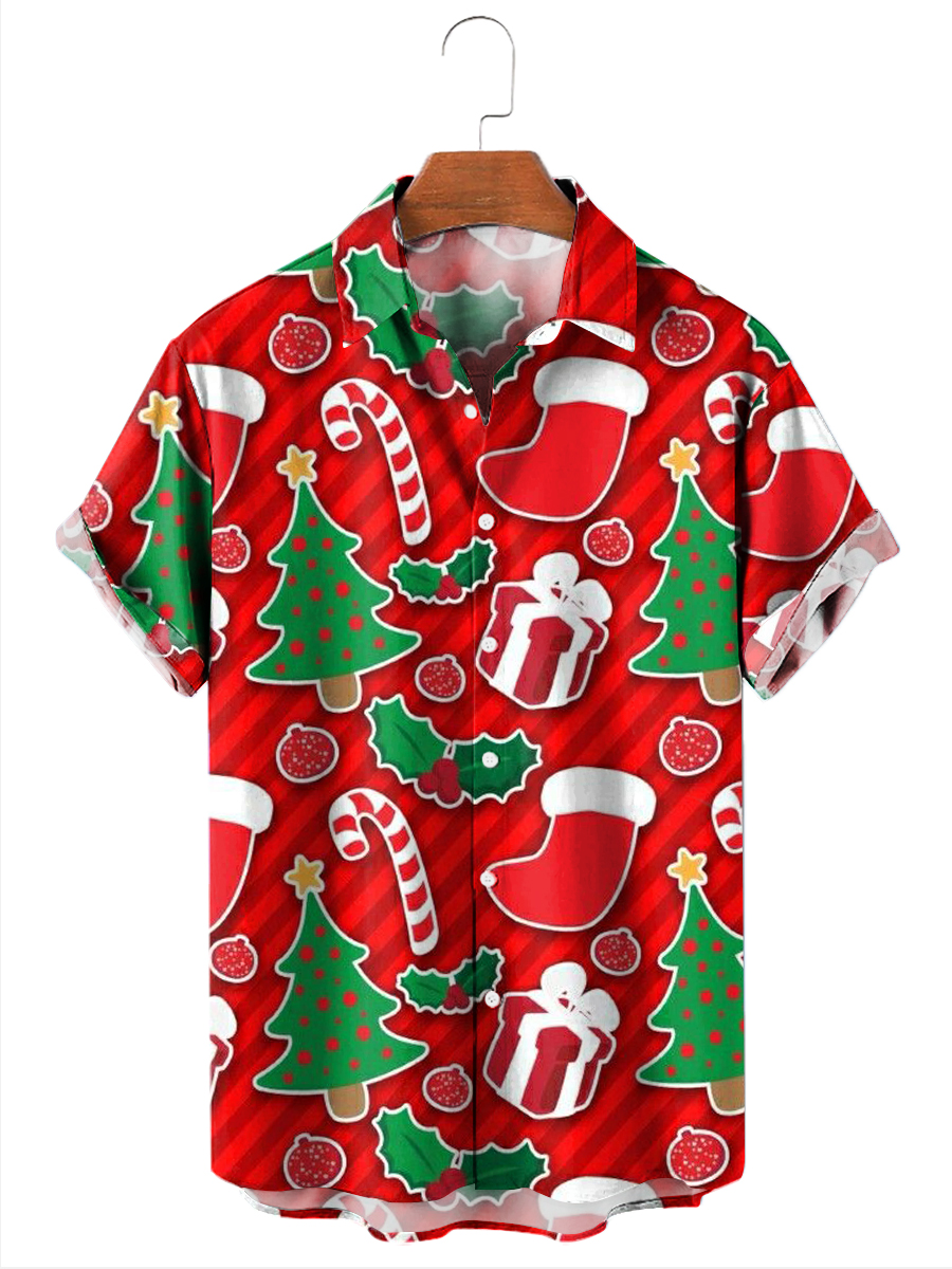Hawaiian Christmas Tree Print Short Sleeve Shirt