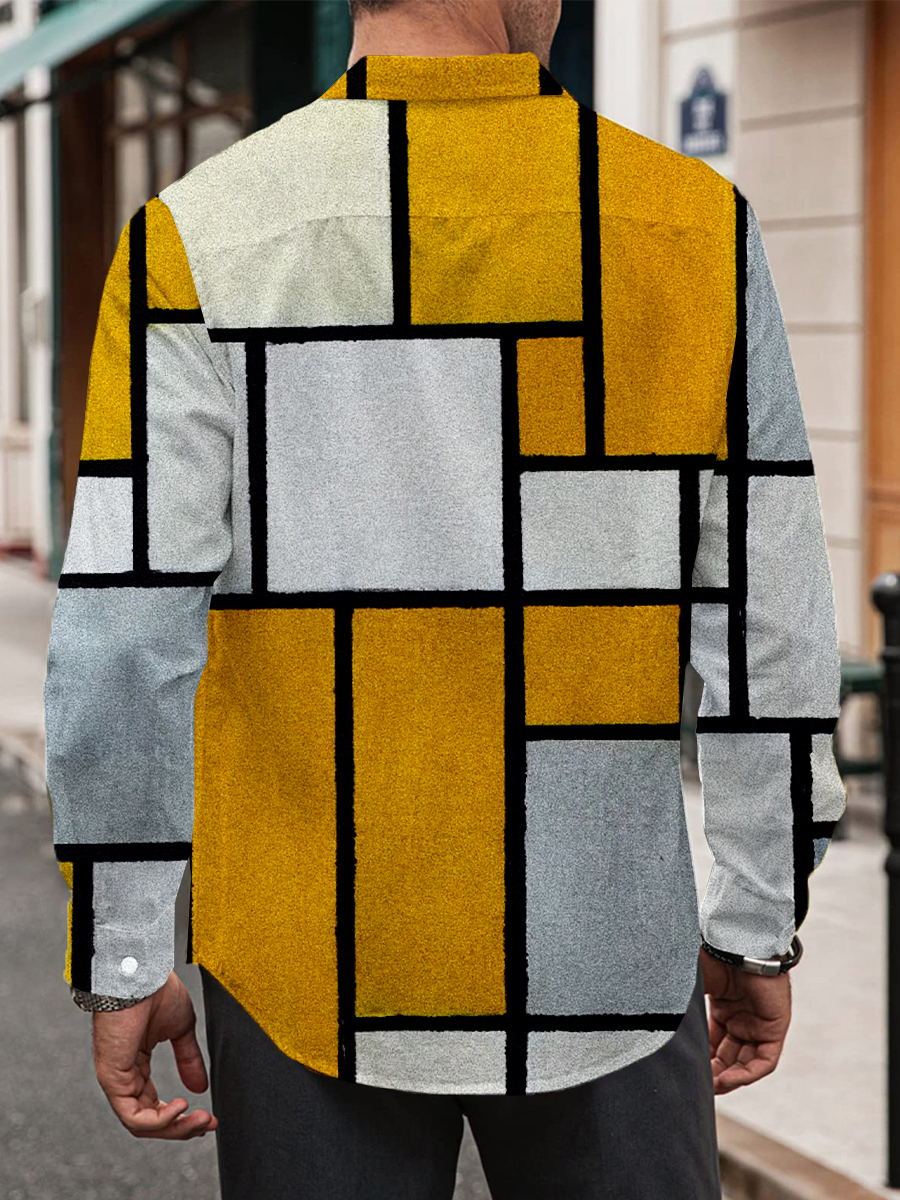 Men's Shirt Colorblock Pattern Casual Vacation Oversized Long Sleeve Shirt