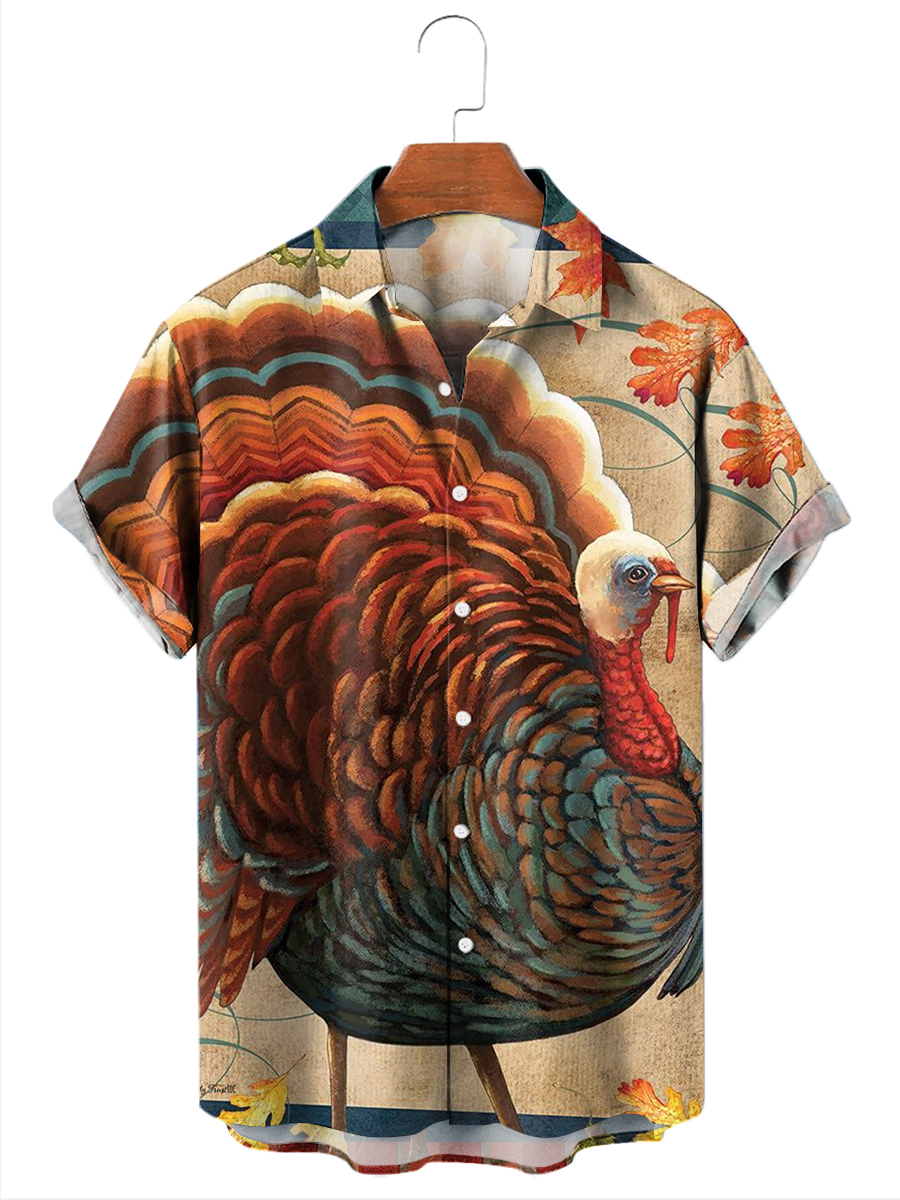 Men's Hawaiian Shirts Thanksgiving Turkey Print Aloha Shirts