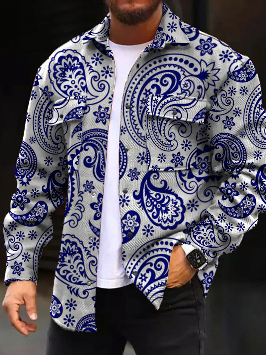 Men's Casual Jacket Paisley Pattern Print Long Sleeve Pockets Jacket