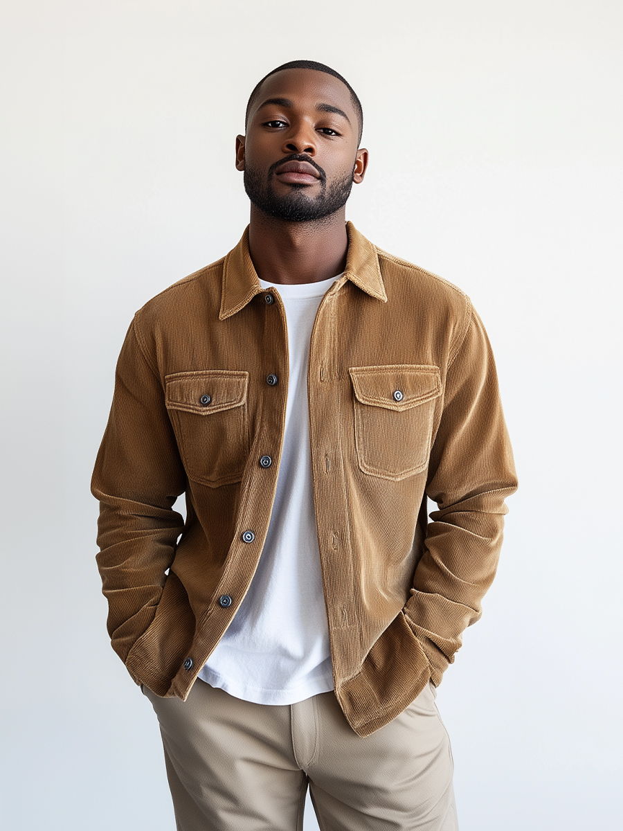Classic Tan Corduroy Shirt Jacket