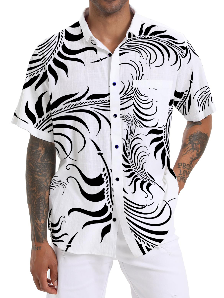 Men's Cotton-Linen Shirts Feather Breathable Summer Lightweight Hawaiian Shirts