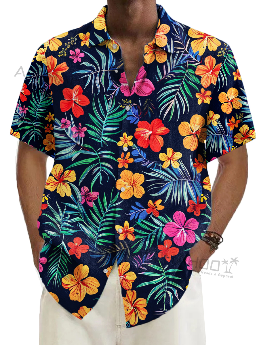 Alohahoo X Artist Tropical Floral Pattern Loose Short-Sleeved Shirt