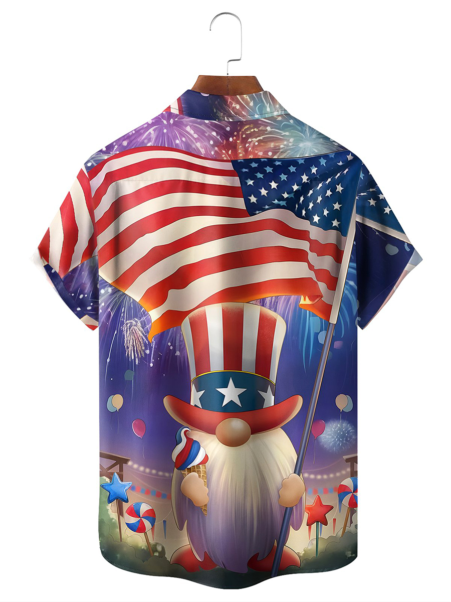Happy Independence Day Dwarf Chest Pocket Short Sleeve Casual Shirt