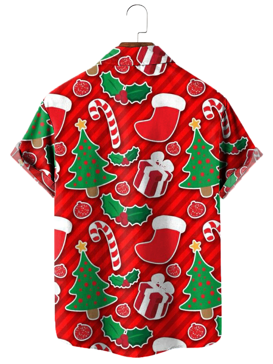 Hawaiian Christmas Tree Print Short Sleeve Shirt