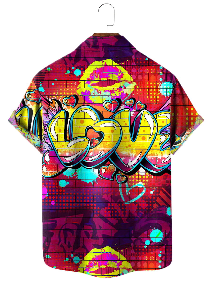 Men's Hawaiian Shirts Art Love Print Happy Valentine Day Shirts