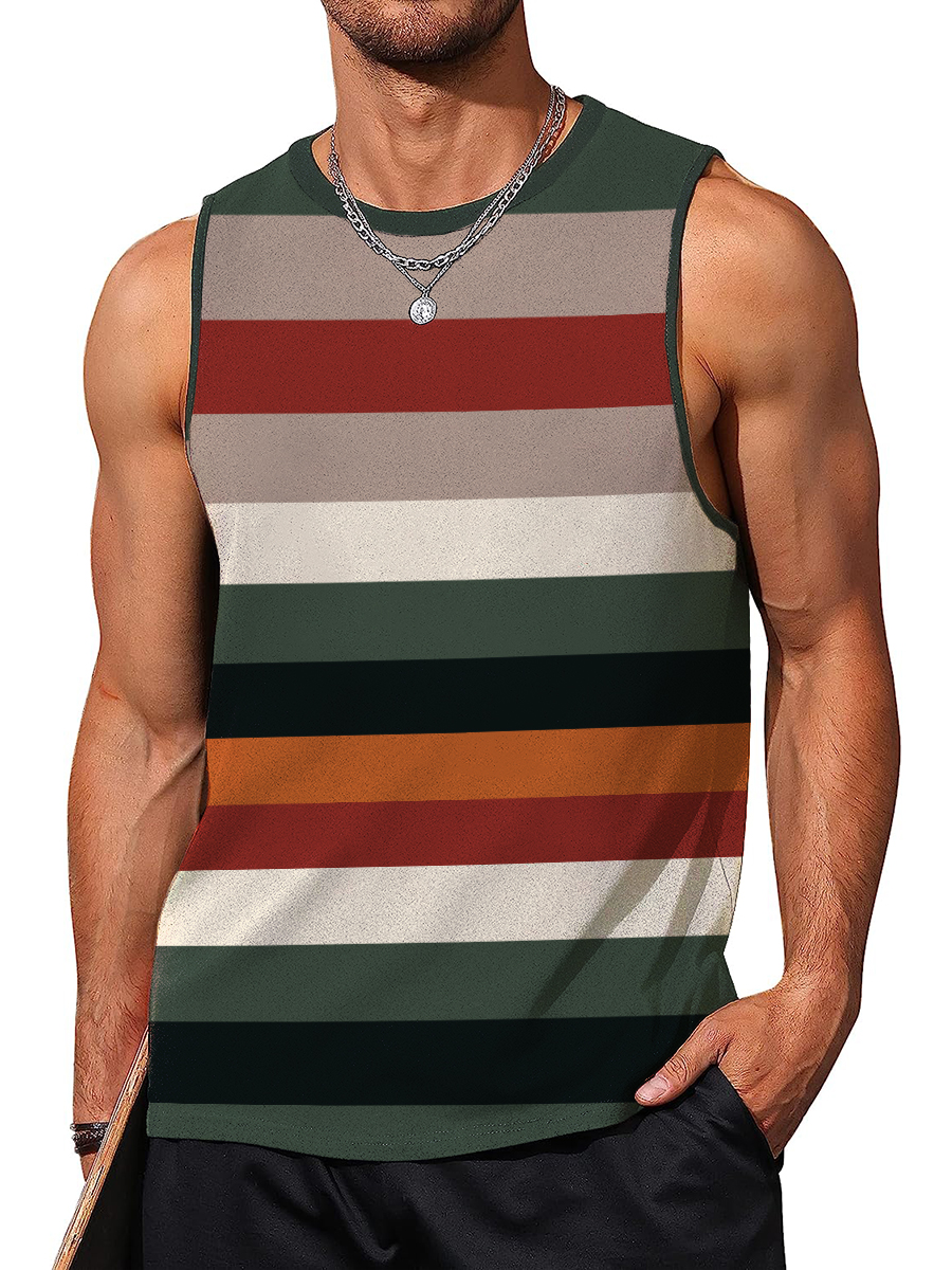 Men's Rainbow Stripes Crew Neck Tank Top Muscle Tee