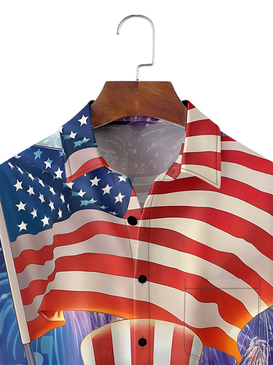 Happy Independence Day Dwarf Chest Pocket Short Sleeve Casual Shirt