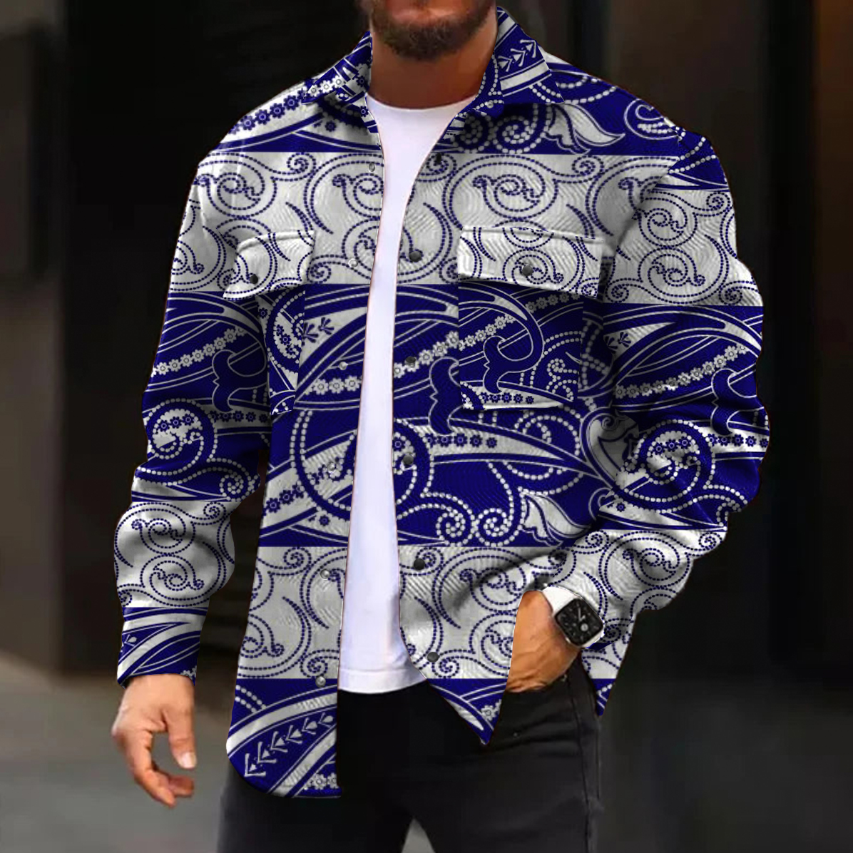 Men's Casual Jacket Paisley Pattern Print Long Sleeve Pockets Jacket