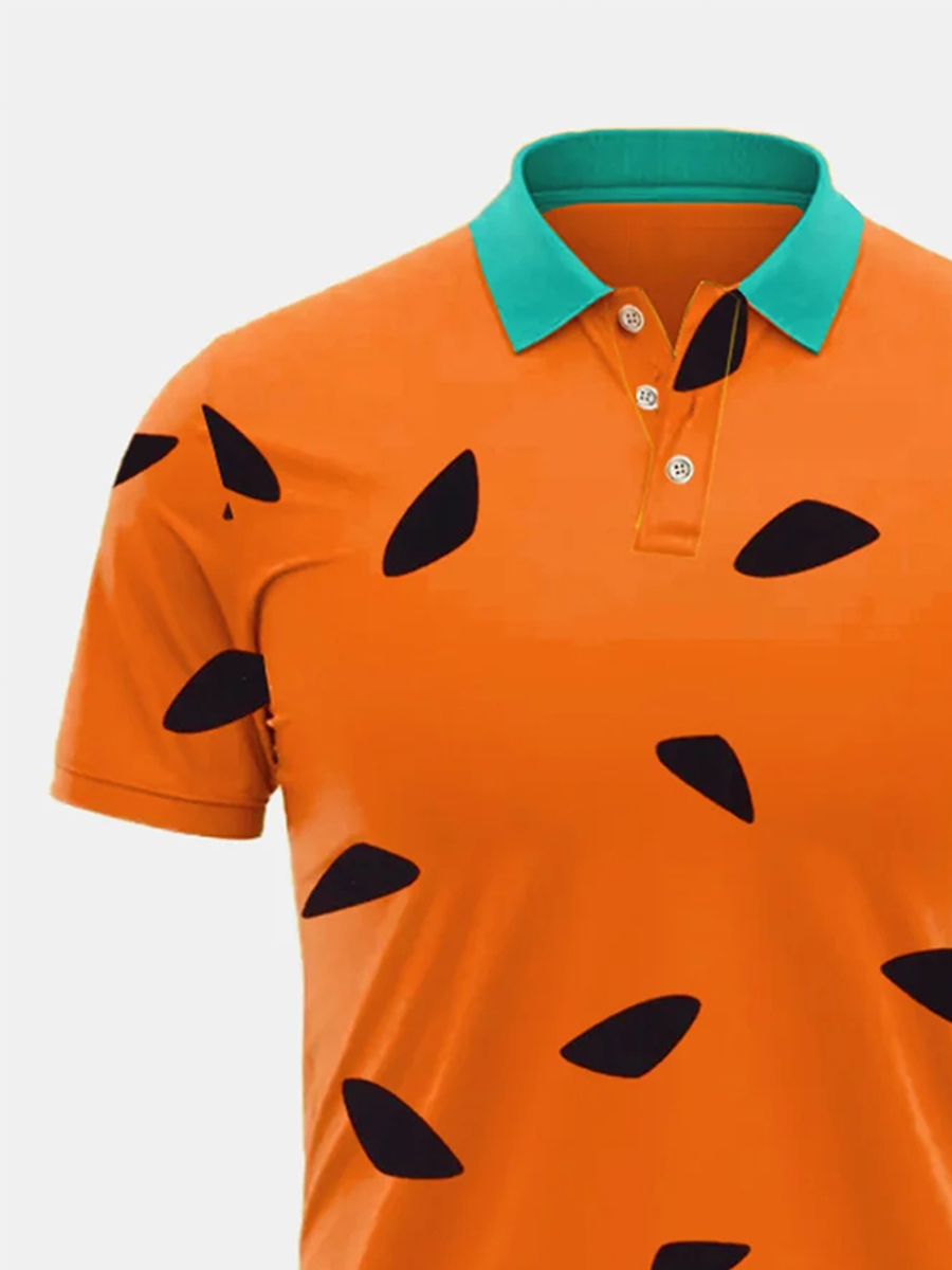 Men's Polo Shirts 50's Vintage Cartoon Orange Casual Tops