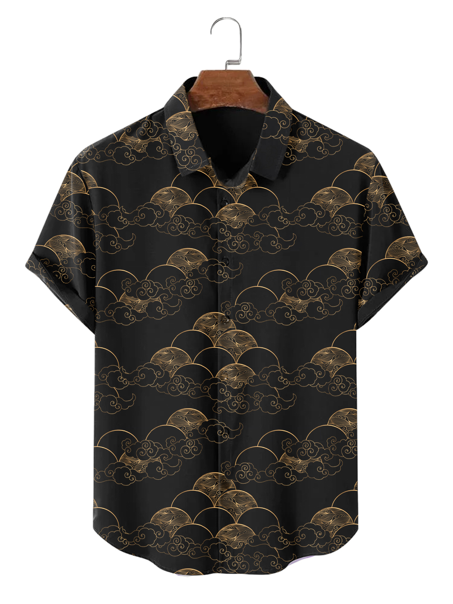 Japanese Style Cloud Print Short Sleeve Shirt