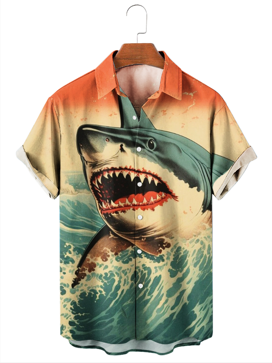 Men's Hawaiian Shirts Japanese Style Ukiyo-e Octopus Print Aloha Shirts