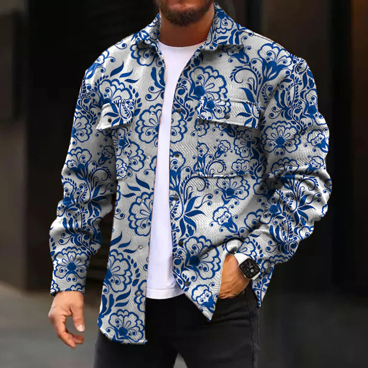 Men's Casual Jacket Paisley Pattern Print Long Sleeve Pockets Jacket