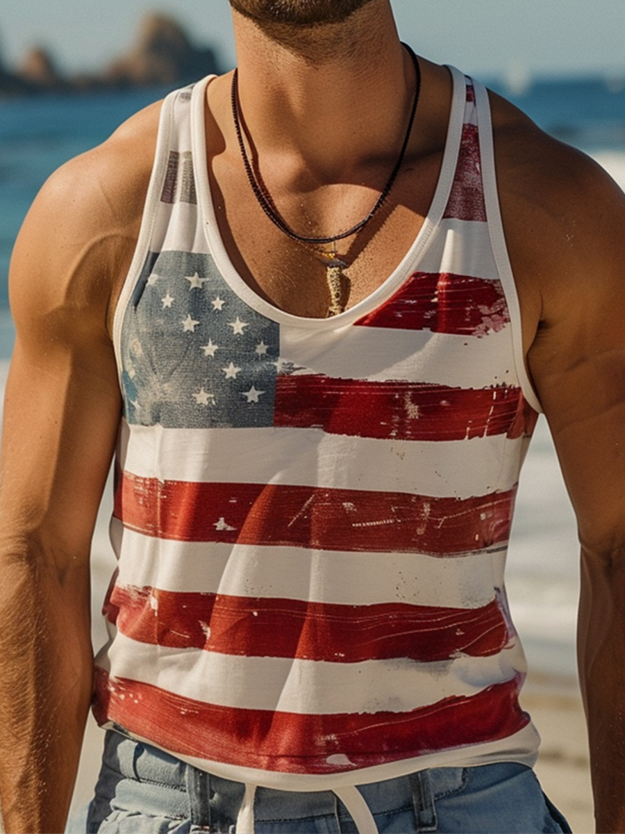 Men's Independence Flag Print Tank Top Muscle Tee