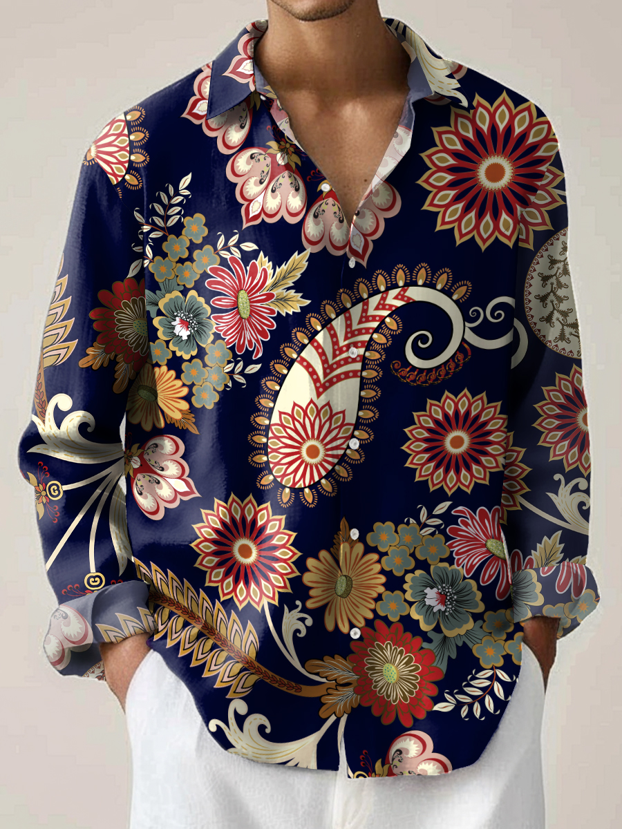 Men's Casual Shirt Paisley Plus Size Long Sleeve Shirts