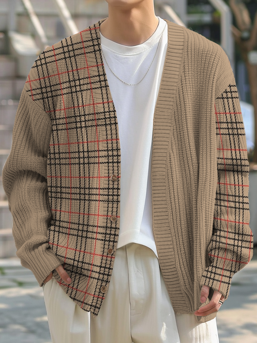 Men's Sweater Stylish Plaid Buttoned Cardigan Sweater