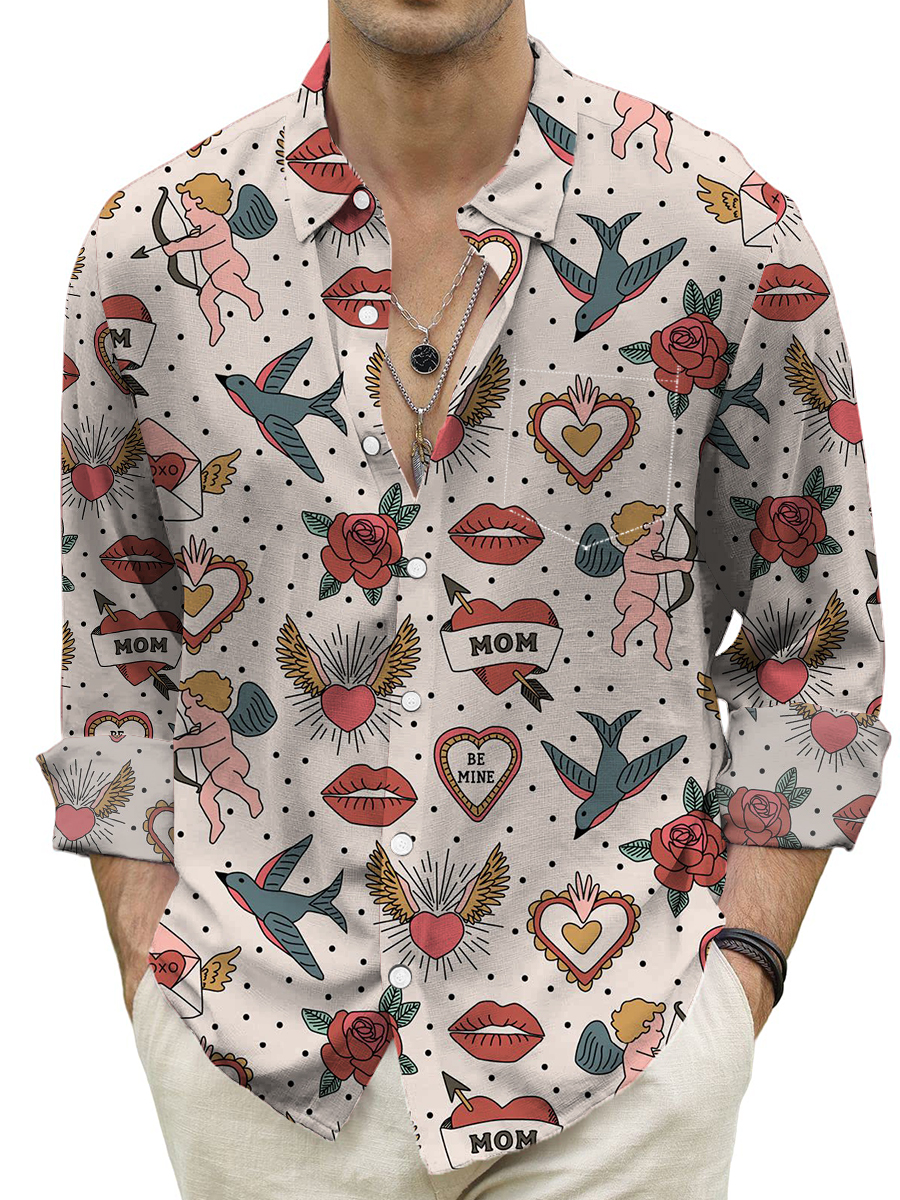 Valentine Cupid Pattern Long Sleeve Shirts Trend Shirts