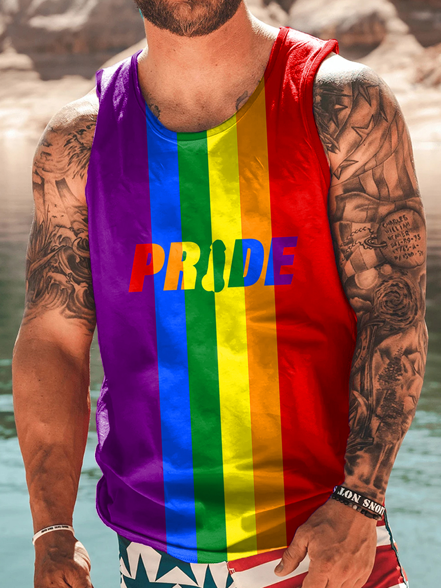 Men's Tank Top Fun Pride Sexy Rainbow Art Print Crew Neck Tank T-Shirt