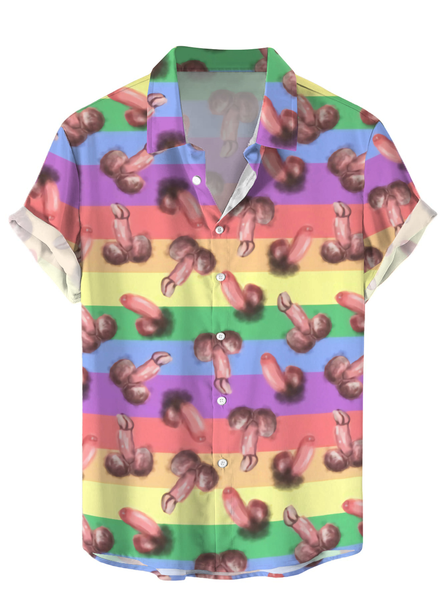 Hawaiian Fun Rainbow Sexy Art Pattern Short Sleeve Shirt