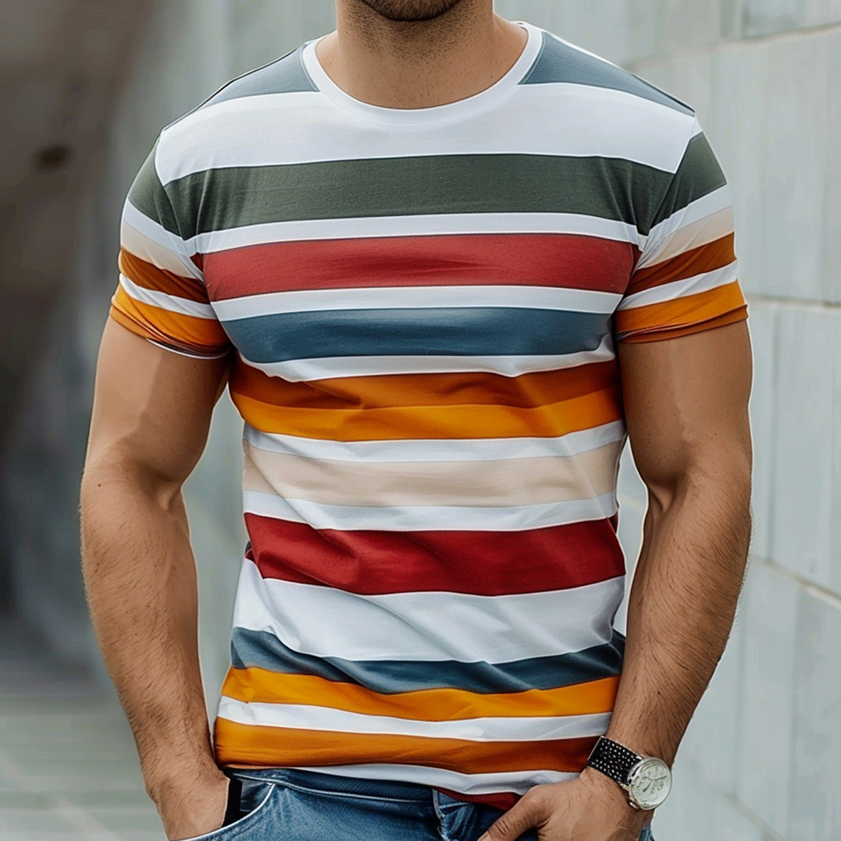 Men's Casual Stripes Short Sleeve T-Shirt