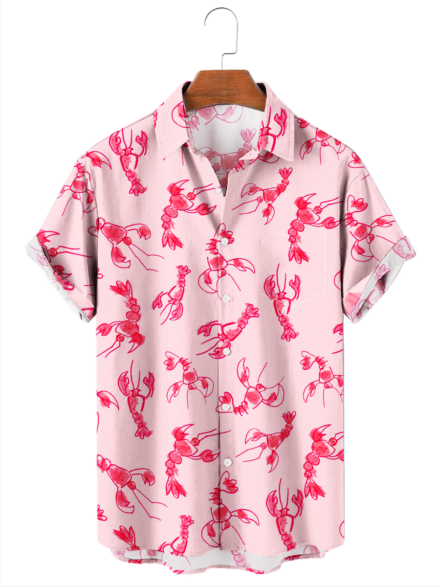 Holiday Mardi Gras Crawfish Pattern Hawaiian Shirt Casual Aloha Shirt