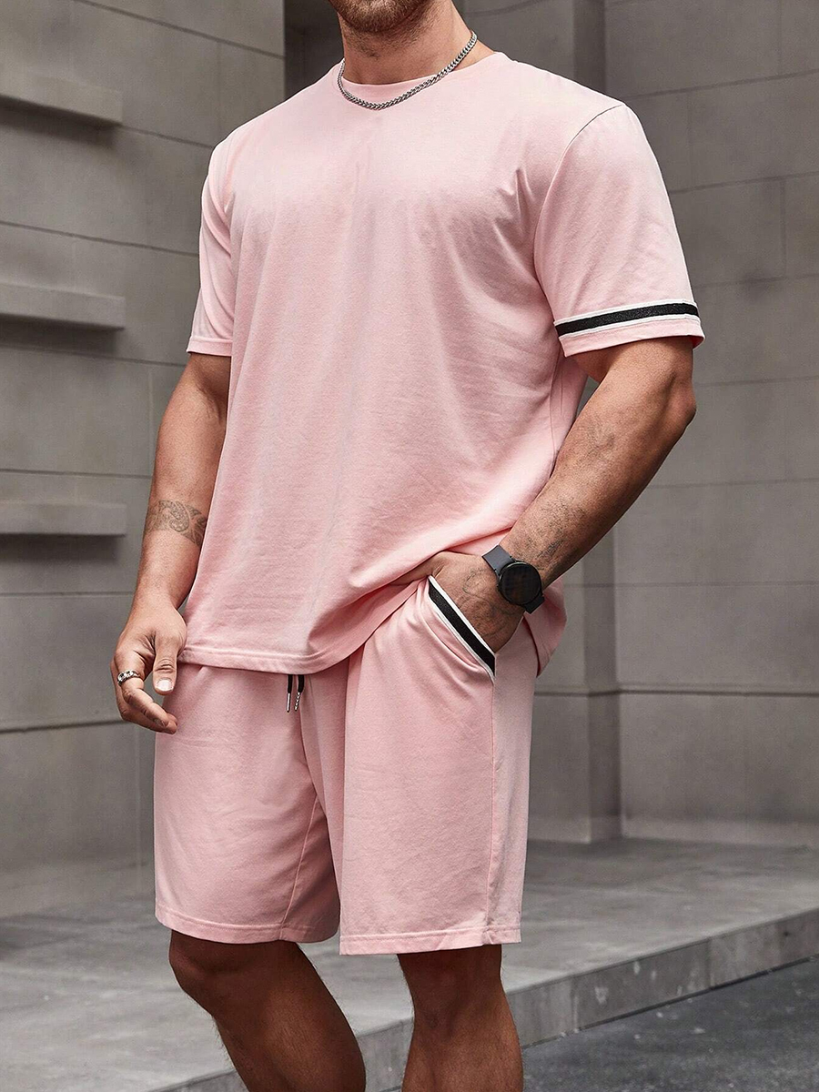 Basic Stripes Printed T-shirt And Shorts Men's Sets