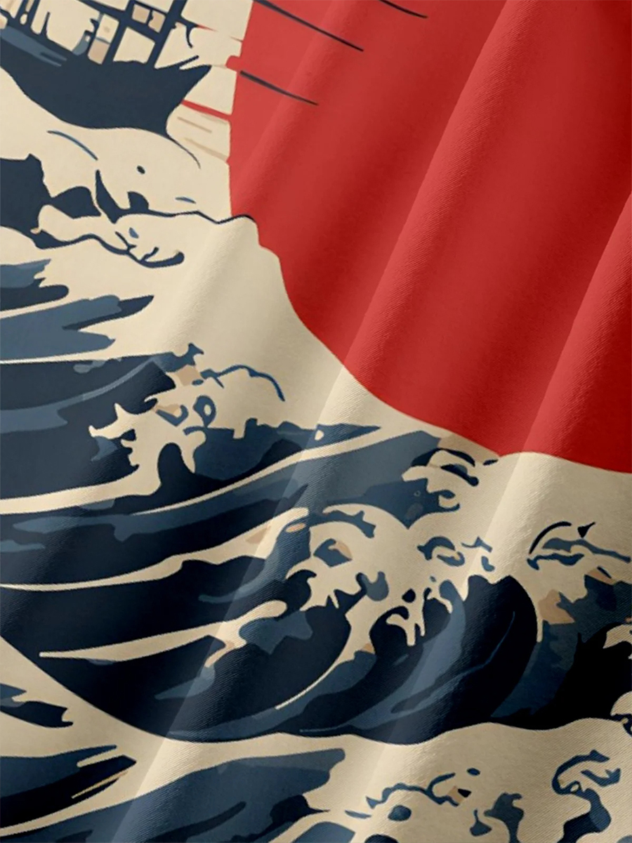 Moisture-wicking Ukiyo-e Cat Monster Chest Pocket Hawaiian Shirt